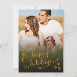 Tarjeta Festiva Guión de Felices Fiestas con Foto y Copos de Nieve
