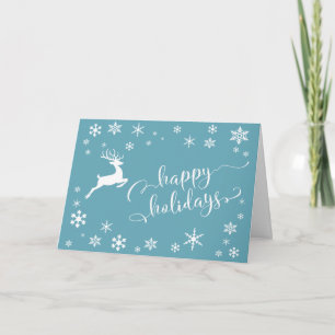 Tarjeta Festiva Guión de Felices Fiestas con Reno y Copos de Nieve