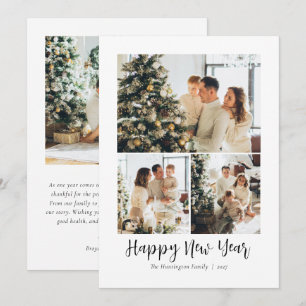 Tarjeta Festiva Guión de Feliz Año Nuevo Negro y Blanco 4 Fotos