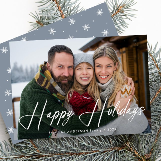 Tarjeta Festiva Guión de firma moderno Icy Blue Photo (Subido por el creador)