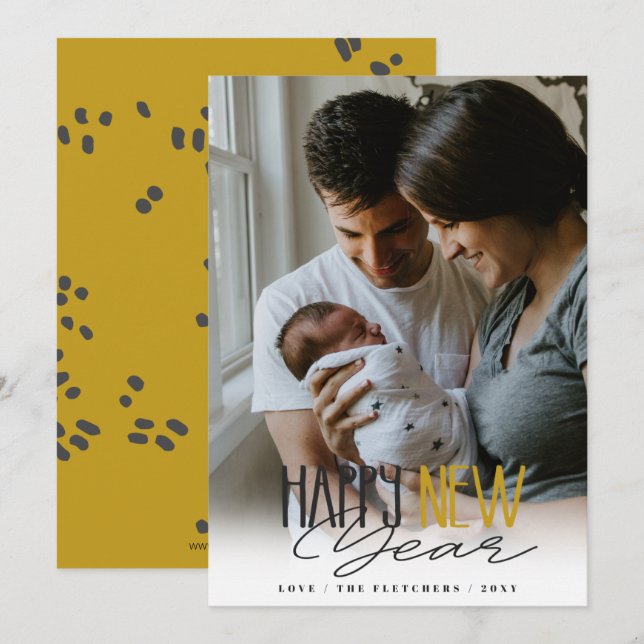 Tarjeta Festiva Guión de firma simple Feliz Año Nuevo (Anverso / Reverso)