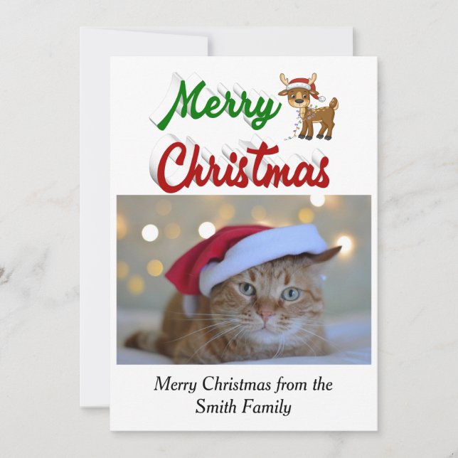 Tarjeta Festiva Guión de foto de reno navideño (Anverso)