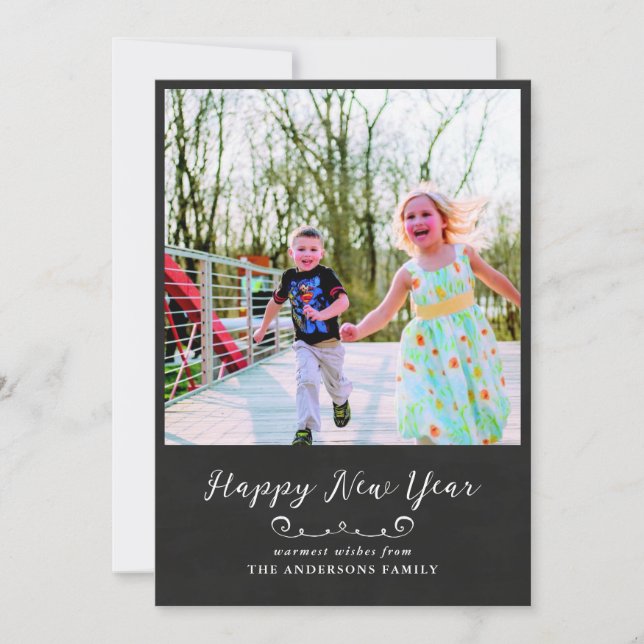 Tarjeta Festiva Guión de la cosecha del Chalkboard del Año Nuevo F (Anverso)