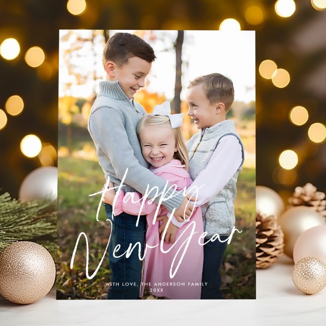 Tarjeta Festiva Guión de Moda moderna Feliz Año Nuevo Uno foto (Subido por el creador)