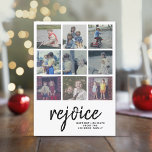 Tarjeta Festiva Guión de Navidades de diseño mínimo de 9 regocijo<br><div class="desc">Usa nueve imágenes cuadradas y haz un saludo único y moderno de Feliz Navidad con un sorprendente y audaz patrón de rayas en la parte de atrás. Se trata de un diseño minimalista contemporáneo con un área para añadir nombres familiares. Si necesita mover algo, haga clic en el botón personalizar...</div>