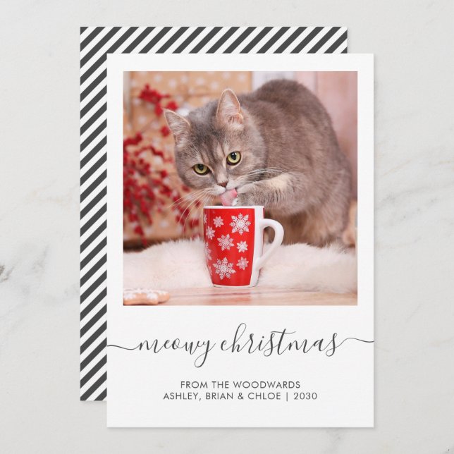Tarjeta Festiva Guión de Navidades Meowy de foto de gato personali (Anverso / Reverso)
