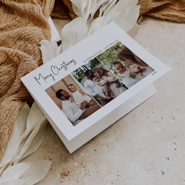 Tarjeta Festiva Guión de Navidades modernos doblado de tres fotos (Subido por el creador)