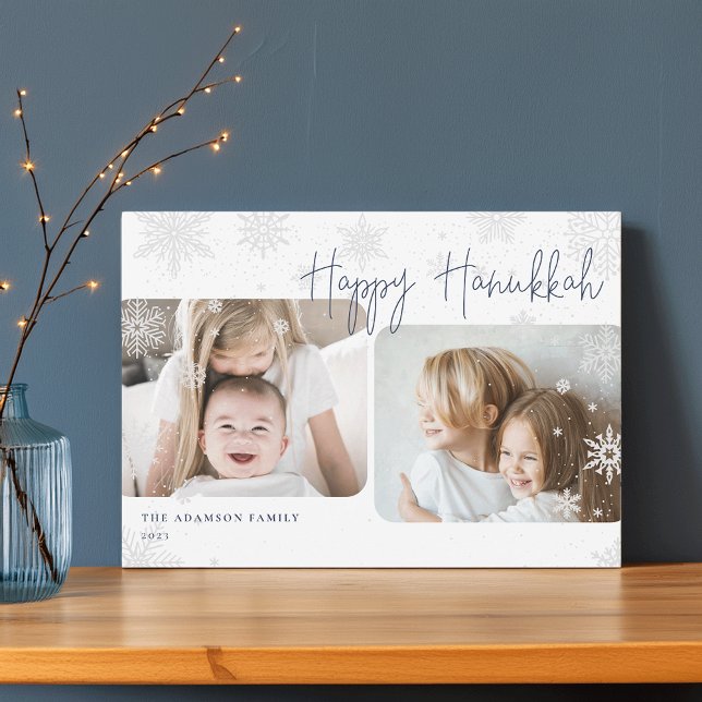 Tarjeta Festiva Guión de nieve | 2 Photo Happy Hanukkah Holiday Ca (Subido por el creador)