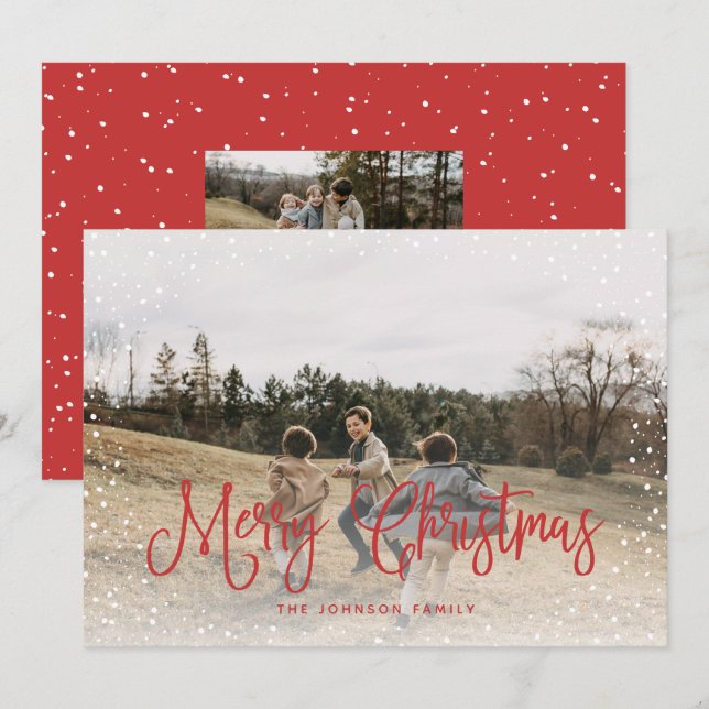 Tarjeta Festiva Guión de nieve moderno 2 Foto (Anverso / Reverso)