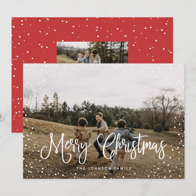 Tarjeta Festiva Guión de nieve moderno 2 Foto (Anverso / Reverso)