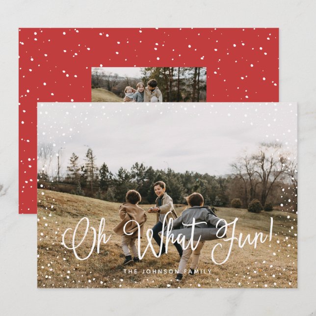 Tarjeta Festiva Guión de nieve moderno 2 Foto (Anverso / Reverso)