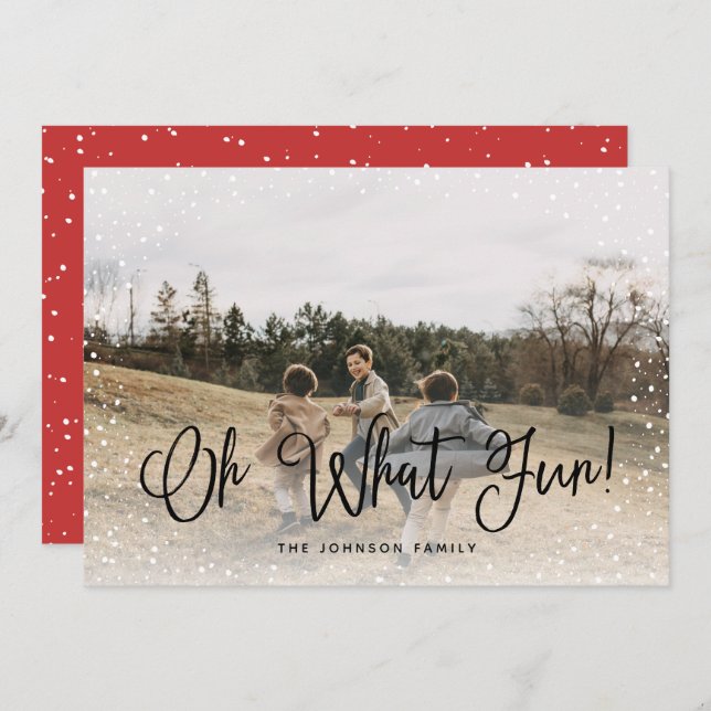 Tarjeta Festiva Guión de nieve moderno 2 Foto (Anverso / Reverso)