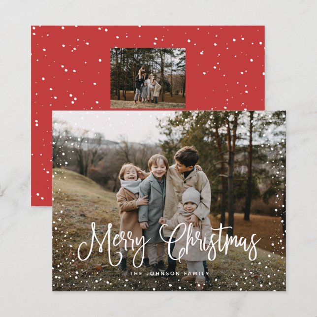 Tarjeta Festiva Guión de nieve moderno 2 Foto (Anverso / Reverso)