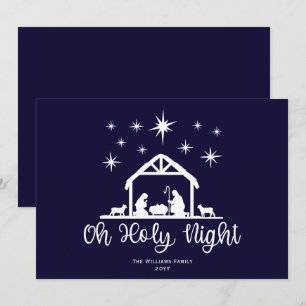 Tarjeta Festiva Guión de Oh Holy Night del Pesebre de la Natividad