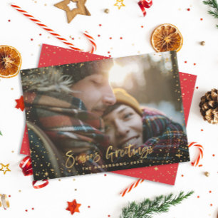 Tarjeta Festiva Guión de oro Estrellas de saludos de la temporada