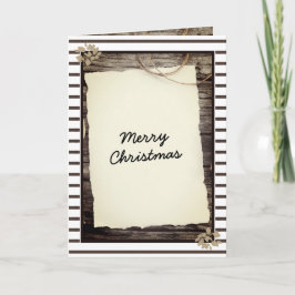 Tarjeta Festiva Guión de papel de madera rústico y antiguo Feliz N