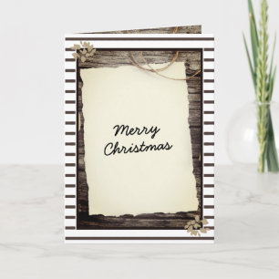 Tarjeta Festiva Guión de papel de madera rústico y antiguo Feliz N