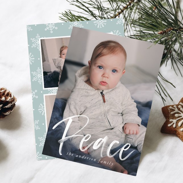 Tarjeta Festiva Guión de paz moderno Ice Blue 3 Foto (Subido por el creador)