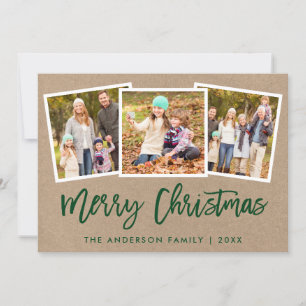 Tarjeta Festiva Guión de pincel 3 Navidades de la familia fotográf