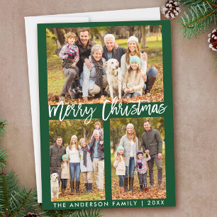 Tarjeta Festiva Guión de pincel Fotos navideñas verde