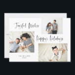 Tarjeta Festiva Guión de pincel minimalista 3 Collage Photo Holida<br><div class="desc">Difundan alegría este año con esta moderna y festiva tarjeta de collage de fotos de vacaciones. Con tres de tus fotos,  con un guión moderno.</div>