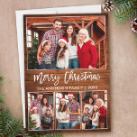 Tarjeta Festiva Guión de pincel moderno 4 fotos Madera Feliz Navid<br><div class="desc">Guión de pincel moderno 4 Collage de fotos de la familia de fotos Tarjeta navideña de navidad - Impresión rústica de madera de campo</div>