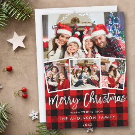 Tarjeta Festiva Guión de pincel moderno 4 Navidades de foto rojos