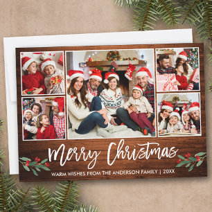 Tarjeta Festiva Guión de pincel moderno Madera 5 Navidades de la f