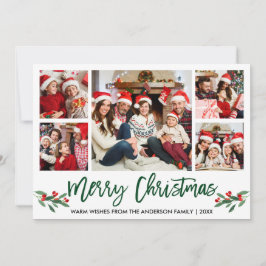 Tarjeta Festiva Guión de pincel moderno Verde 5 Navidades de la fa