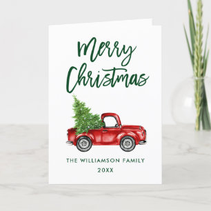 Tarjeta Festiva Guión de pincel Navidades de camionetas vintage