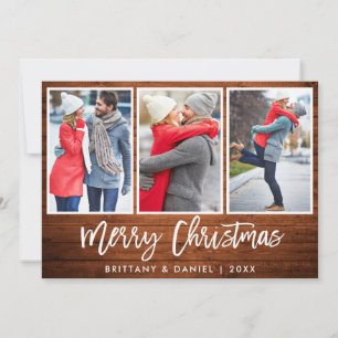 Tarjeta Festiva Guión de pincel Navidades de madera rústica 3 Foto