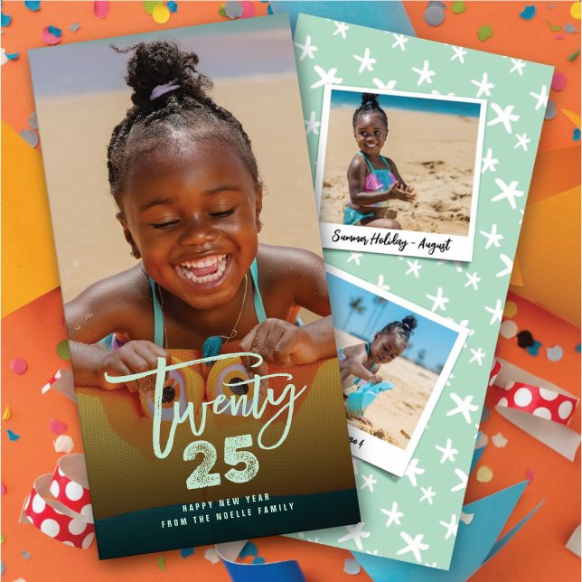 Tarjeta Festiva Guión del Cepillo de Neon 2025 Foto de Año Nuevo (Twenty 25 Neon Brush Script 2025 New Year Photo Holiday Card @ fat_fa_tin)