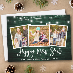 Tarjeta Festiva Guión del pincel ilumina madera verde 3 foto Año n