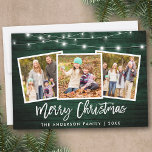 Tarjeta Festiva Guión del pincel ilumina madera verde 3 Navidades<br><div class="desc">Guión de broche de madera verde rústico 3 Familia de fotos Tarjeta navideña de merry con cadenas</div>