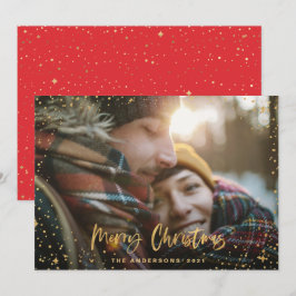 Tarjeta Festiva Guión dorado alegre estrellas navideñas 1 foto ele