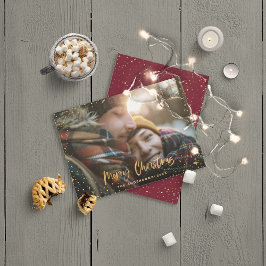 Tarjeta Festiva Guión dorado alegre estrellas navideñas 1 foto ele