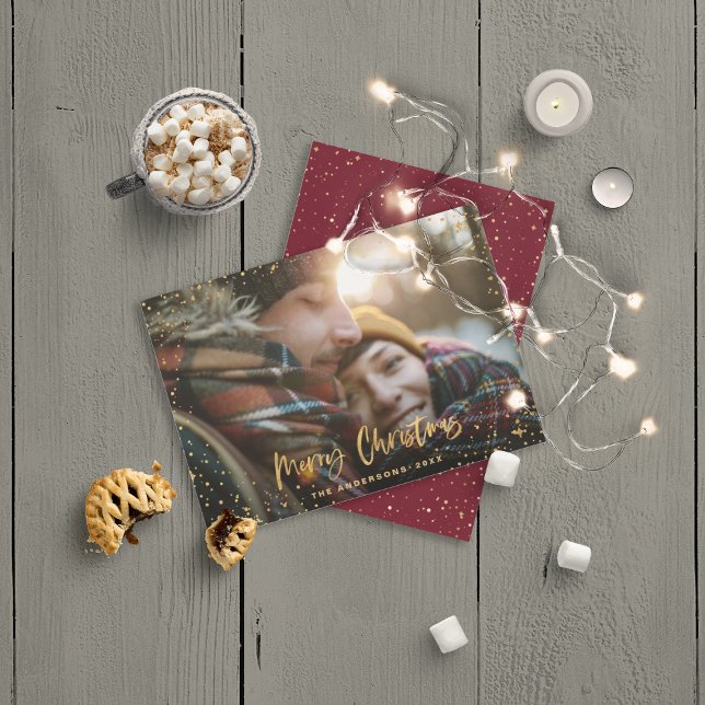 Tarjeta Festiva Guión dorado alegre estrellas navideñas 1 foto ele (Subido por el creador)