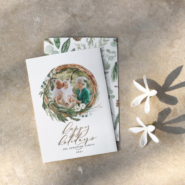 Tarjeta Festiva Guión dorado botánico moderno 1 Navidades de fotog (Subido por el creador)