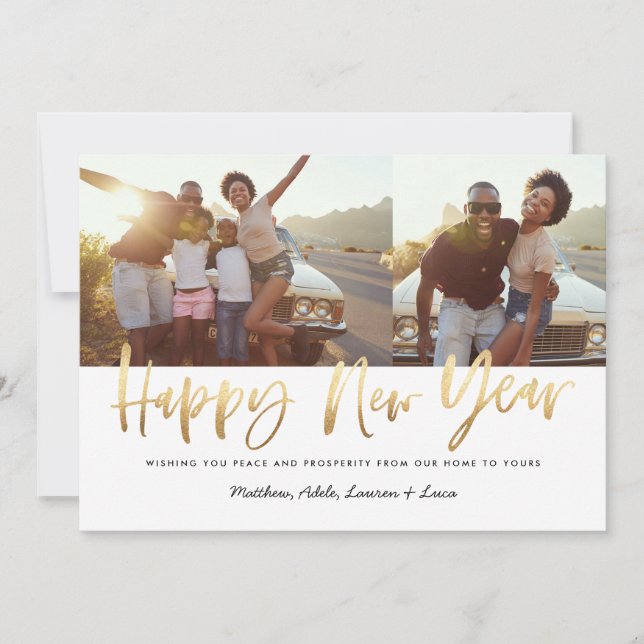 Tarjeta Festiva guión dorado feliz año nuevo multiaño nuevo (Anverso)