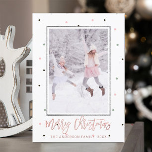 Tarjeta Festiva Guión dorado Rosa Foto de Navidades de Nieve Pas