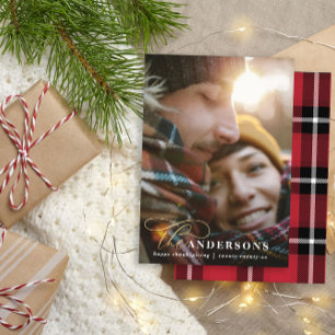 Tarjeta Festiva Guión dorado tirita roja acción de gracias 1 foto