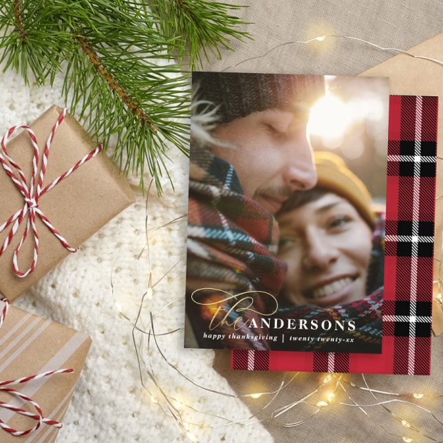 Tarjeta Festiva Guión dorado tirita roja acción de gracias 1 foto (Subido por el creador)