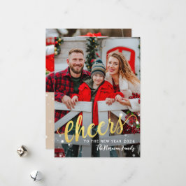 Tarjeta Festiva Guión dorado vitorea a la línea de fotos de Año Nu