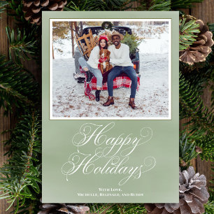 Tarjeta Festiva Guión elegante de Green Happy Holidays