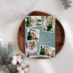 Tarjeta Festiva Guión elegante multifotográfico azul polvoriento<br><div class="desc">Moderna minimalista elegante multi foto decoración de hogar elegante guión texto paz,  alegría y amor tarjeta de Navidades de vacaciones,  aniversario ideal. Se puede cambiar el color azul polvoriento moderno de tendencia.</div>