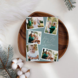 Tarjeta Festiva Guión elegante multifotográfico azul polvoriento