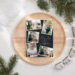 Tarjeta Festiva Guión elegante multifotográfico moderno negro<br><div class="desc">Moderna minimalista elegante multi foto decoración de hogar elegante guión texto paz,  alegría y amor tarjeta de Navidades de vacaciones,  aniversario ideal. Se puede cambiar el color negro moderno de tendencia.</div>