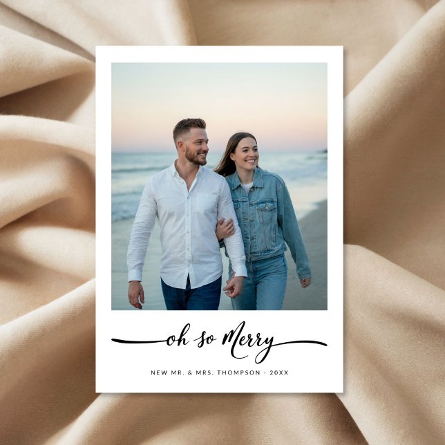 Tarjeta Festiva Guión elegante Oh So Merry Christmas Beach Photo (Subido por el creador)