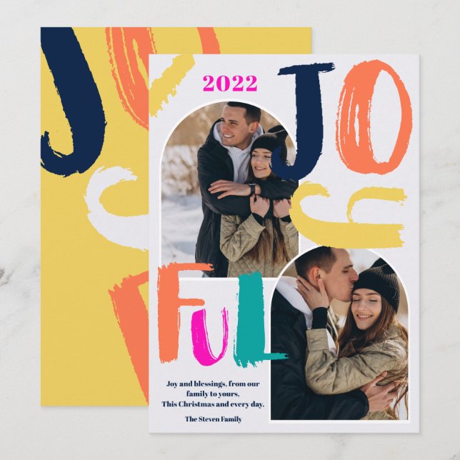 Tarjeta Festiva Guión en negrita moderno 2 fotos Arco de Navidades (Anverso / Reverso)