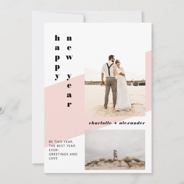 Tarjeta Festiva Guión en negrita rosa feliz año nuevo 2 foto (Anverso)